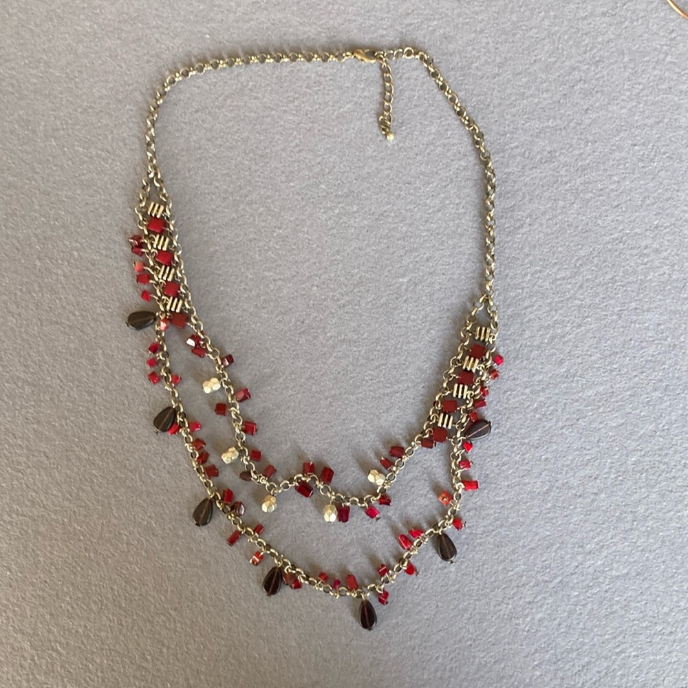 Red Multi-Strand Beaded Necklace